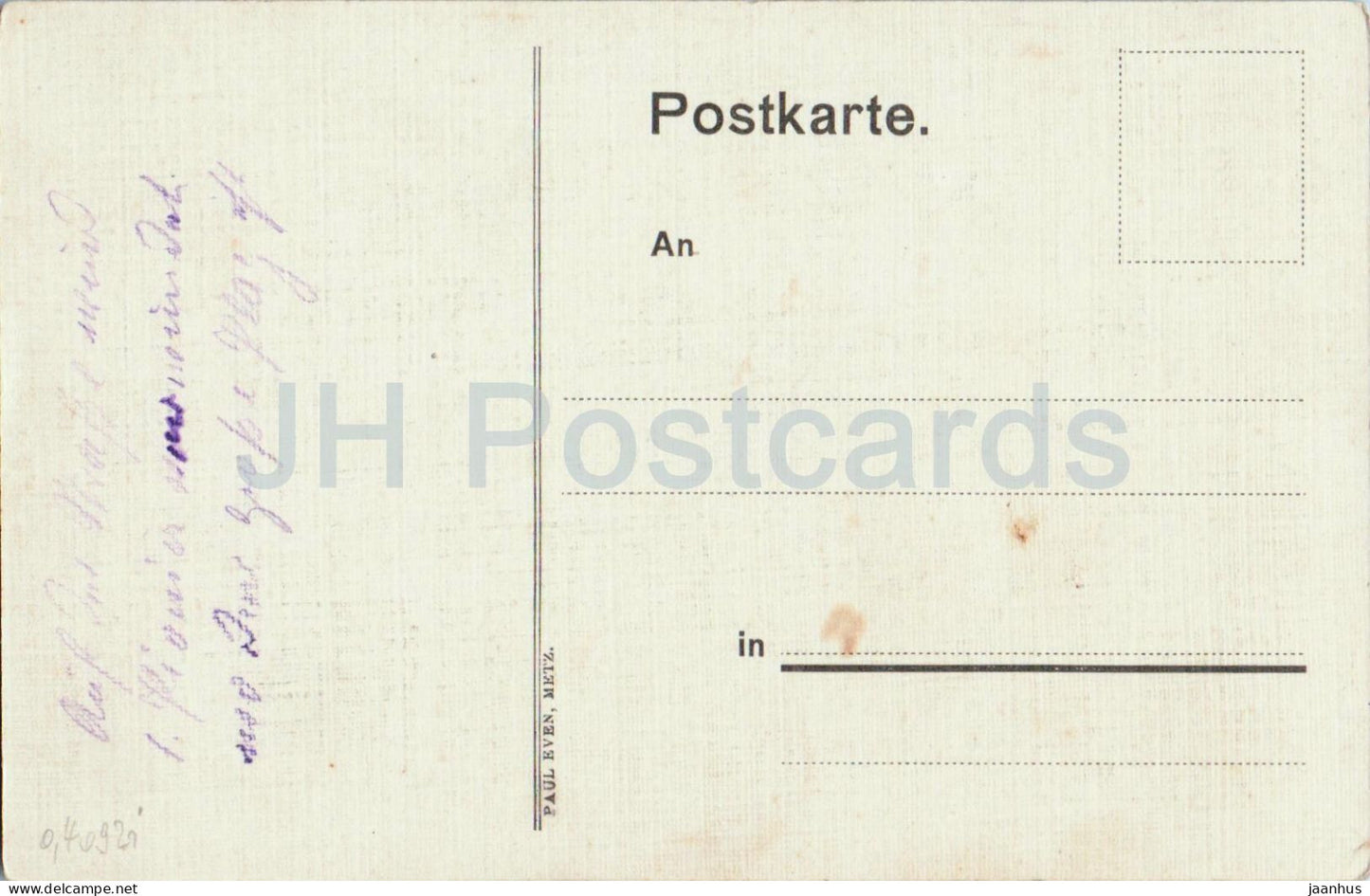 Parfondrupt  - Am Loch Ecke Eyser und Zimmermannstr - village house sketch - illustration - old postcard - France - used