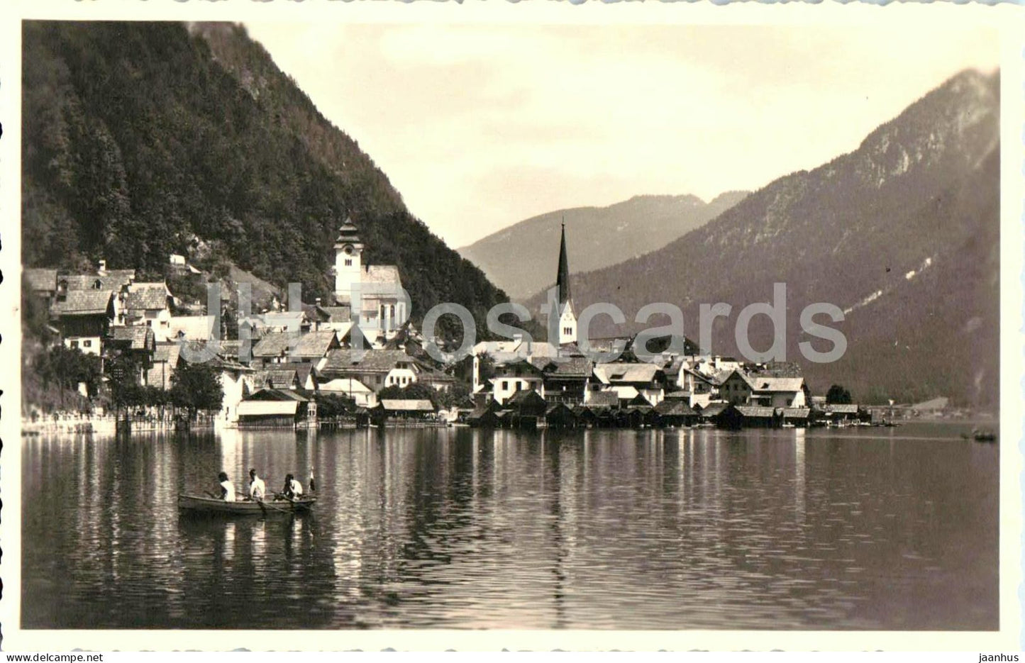 Hallstatt vom Wasser - lake - village - mountains - boat - No. 1200 - old postcard - Austria - unused - JH Postcards