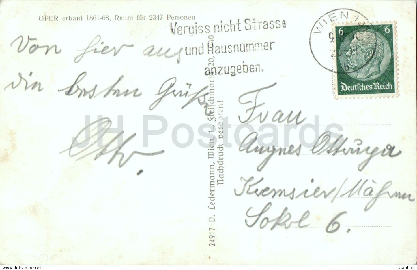 Wien - Vienne - Oper - théâtre d'opéra - 24917 - carte postale ancienne - 1940 - Autriche - utilisée 