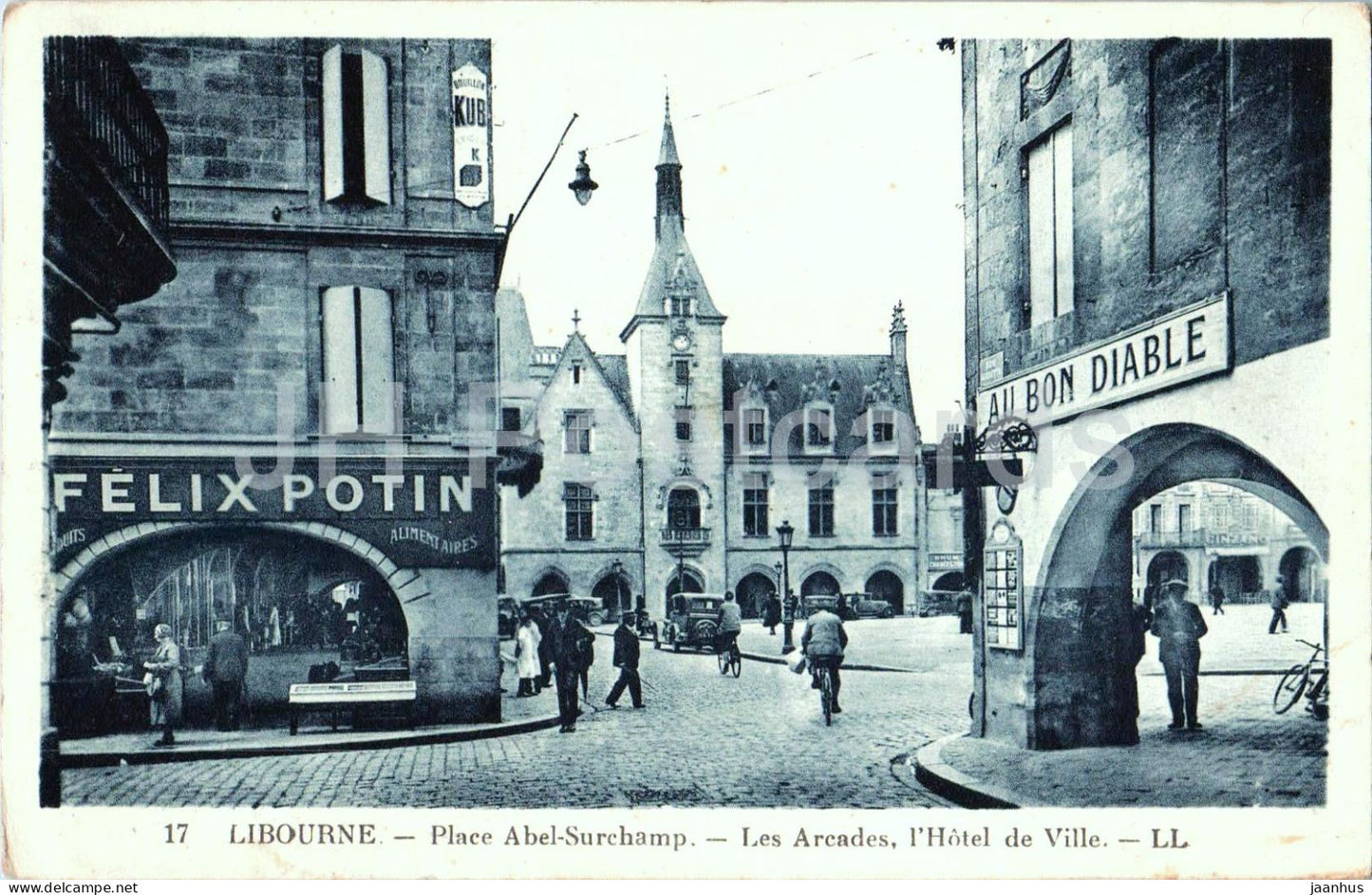 Libourne - Place Abel Surchamp - Les Arcades - l’Hotel de Ville -  town hall - 17 - old postcard - 1943 - France - used - JH Postcards