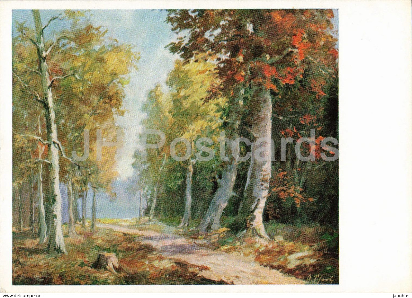 painting by Alfred Scharl - Walk in the Woods - Waldspaziergang - German art - Germany - unused - JH Postcards