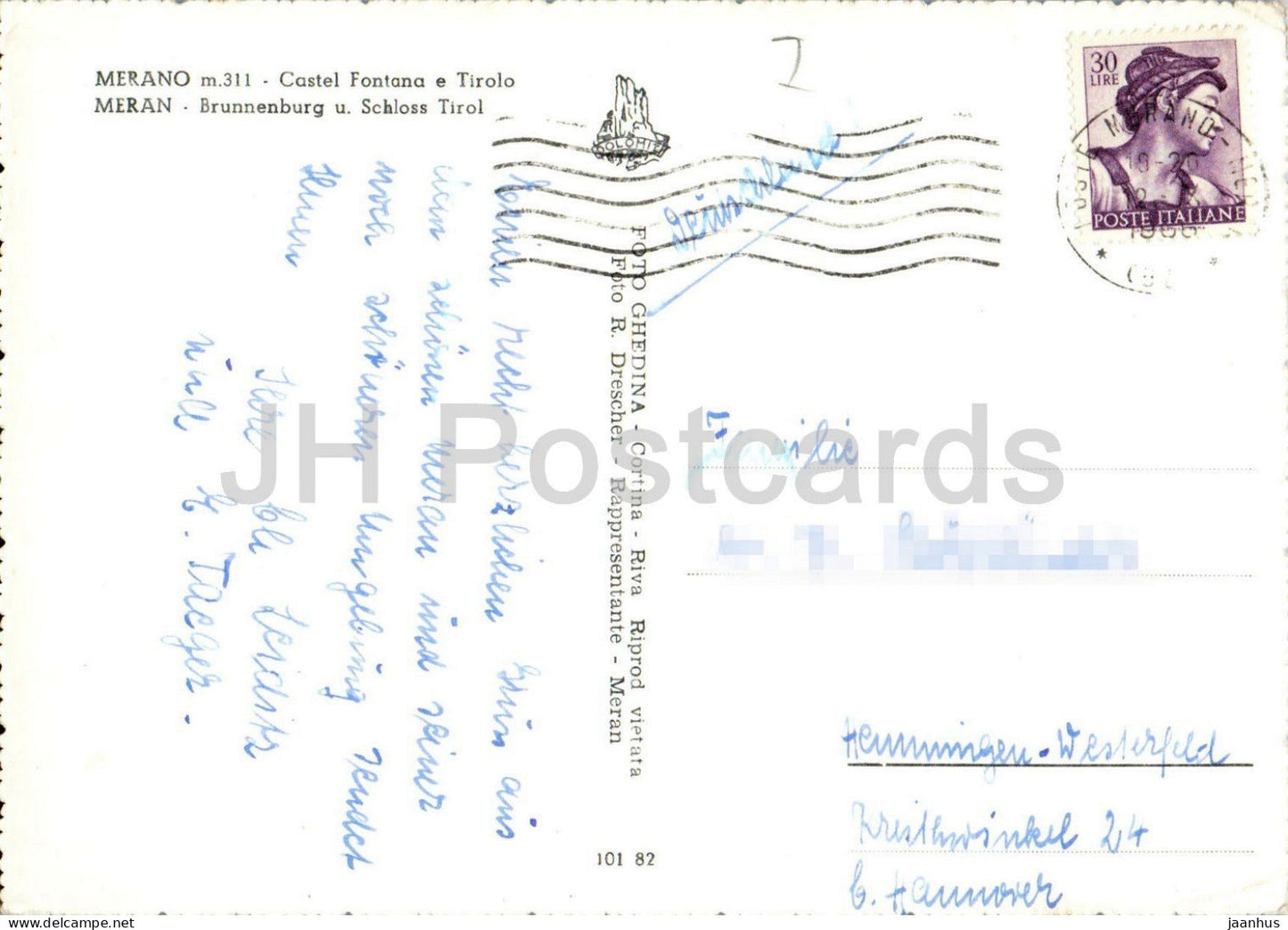 Meran 311 m - Schloss Brunnenburg und Tirol - Meran - Schloss - Dolomiten - Berge - Alpen - 10182 - 1966 - Italien - gebraucht