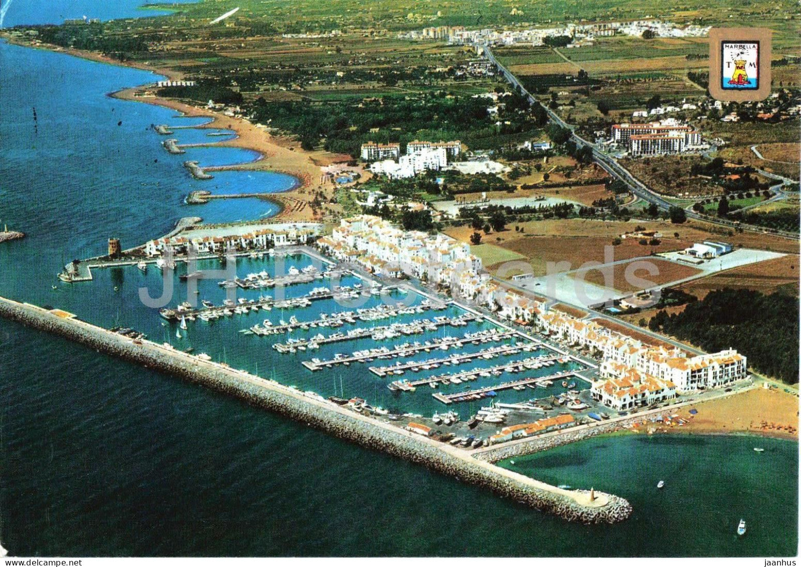 Marbella Costa del Sol Aerial view of Puerto Banus - marina - yachts harbour - aerial view - 282 - Spain - used - JH Postcards