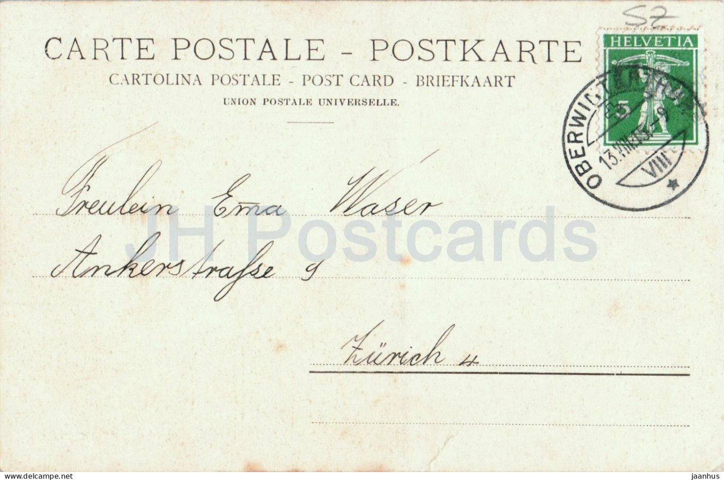 Alpenweide und Mythenstocke - Mythen - vache - animaux - ferme - montagnes - carte postale ancienne - 1915 - Suisse - utilisée 