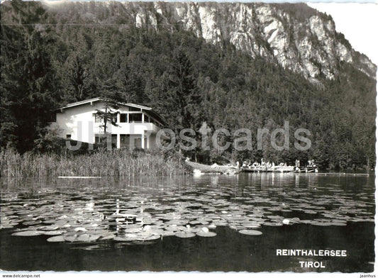 Reinthalersee - Tirol - mountain lake - lilies - lakeside building - Alps - 81137 - old postcard - Austria - unused - JH Postcards