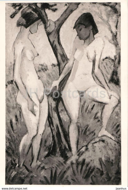 painting by Otto Muller - two nude women under a tree - naked woman - German art - Germany - unused - JH Postcards