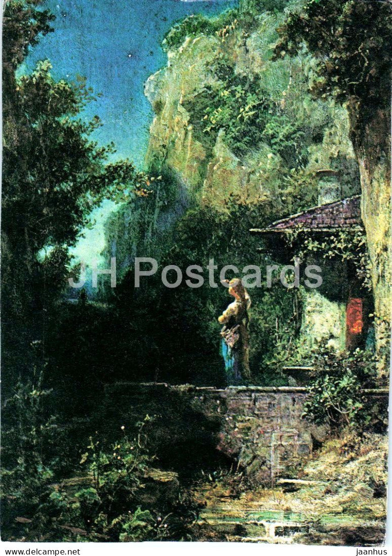 painting by Carl Spitzweg - Farewell in the Early Morning - Abschied fruhmorgens - German art - Germany - unused - JH Postcards