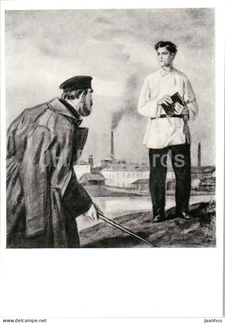 The Artamonov Business by M. Gorky - Quarrel between Petr and his son Ilya - illustration - 1960 - Russia USSR - unused - JH Postcards