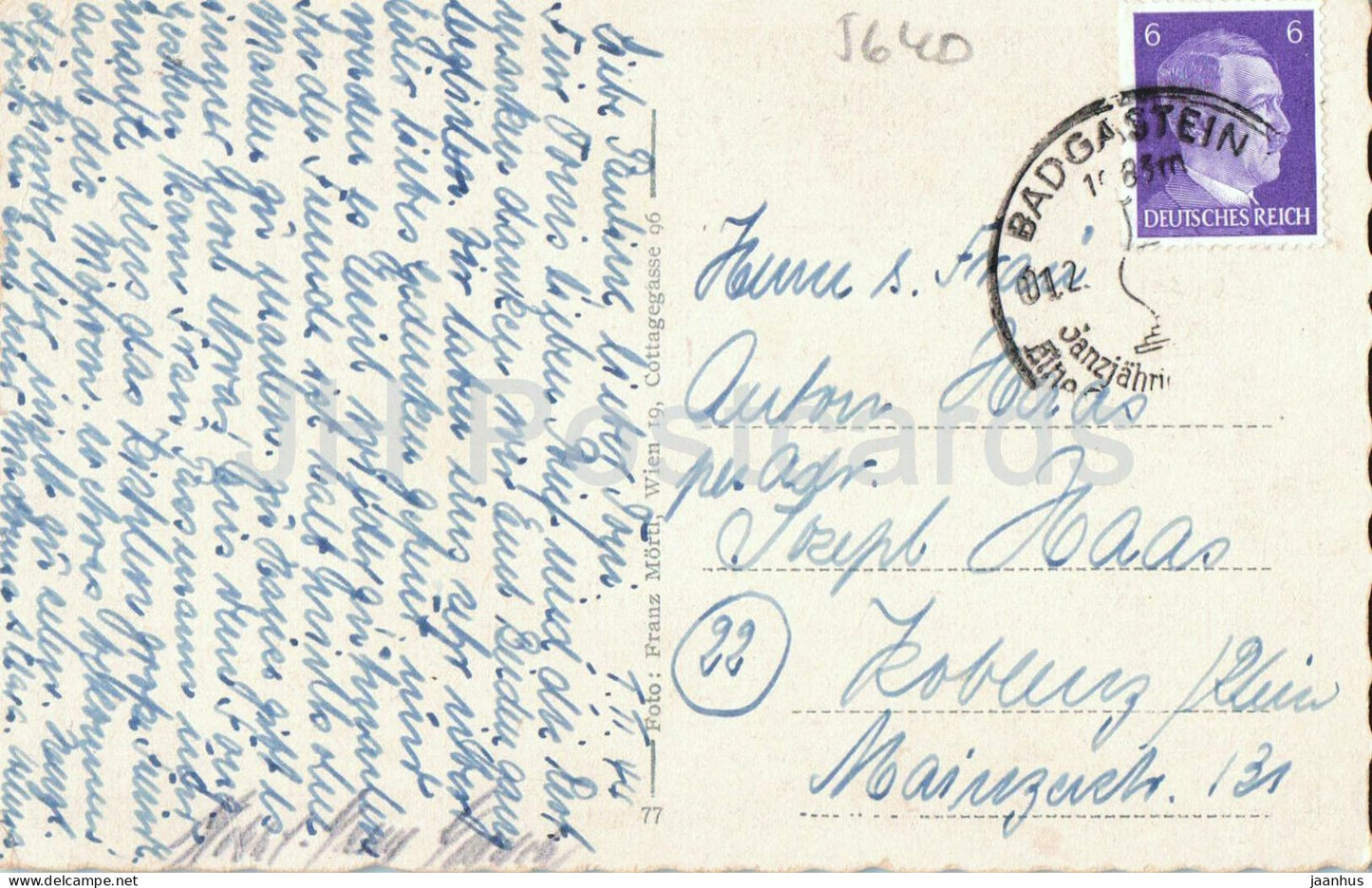 Badgastein 1083 m Seehohe - Mountain view - No. 77 - old postcard - 1944 - Austria - used