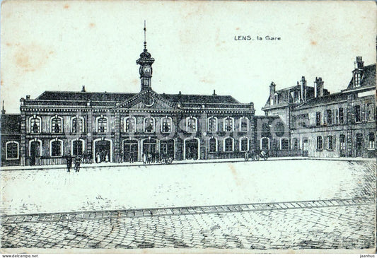 Lens - La Gare - The Railway Station - illustration - old postcard - France - unused - JH Postcards