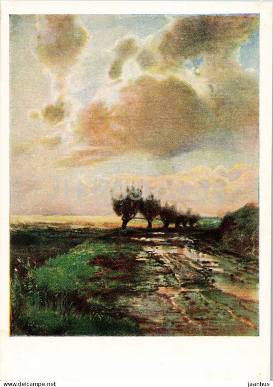 painting by A. K. Savrasov - Country Road - Russian art - old - 1958 - Russia USSR - unused - JH Postcards