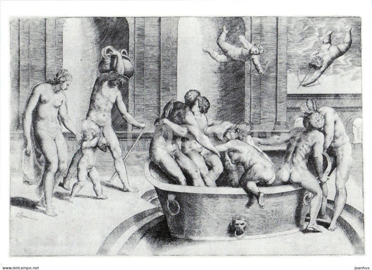 engraving by Giulio Bonasone - The Public Bath - Offentliches Bad - Italian art - Germany - unused - JH Postcards