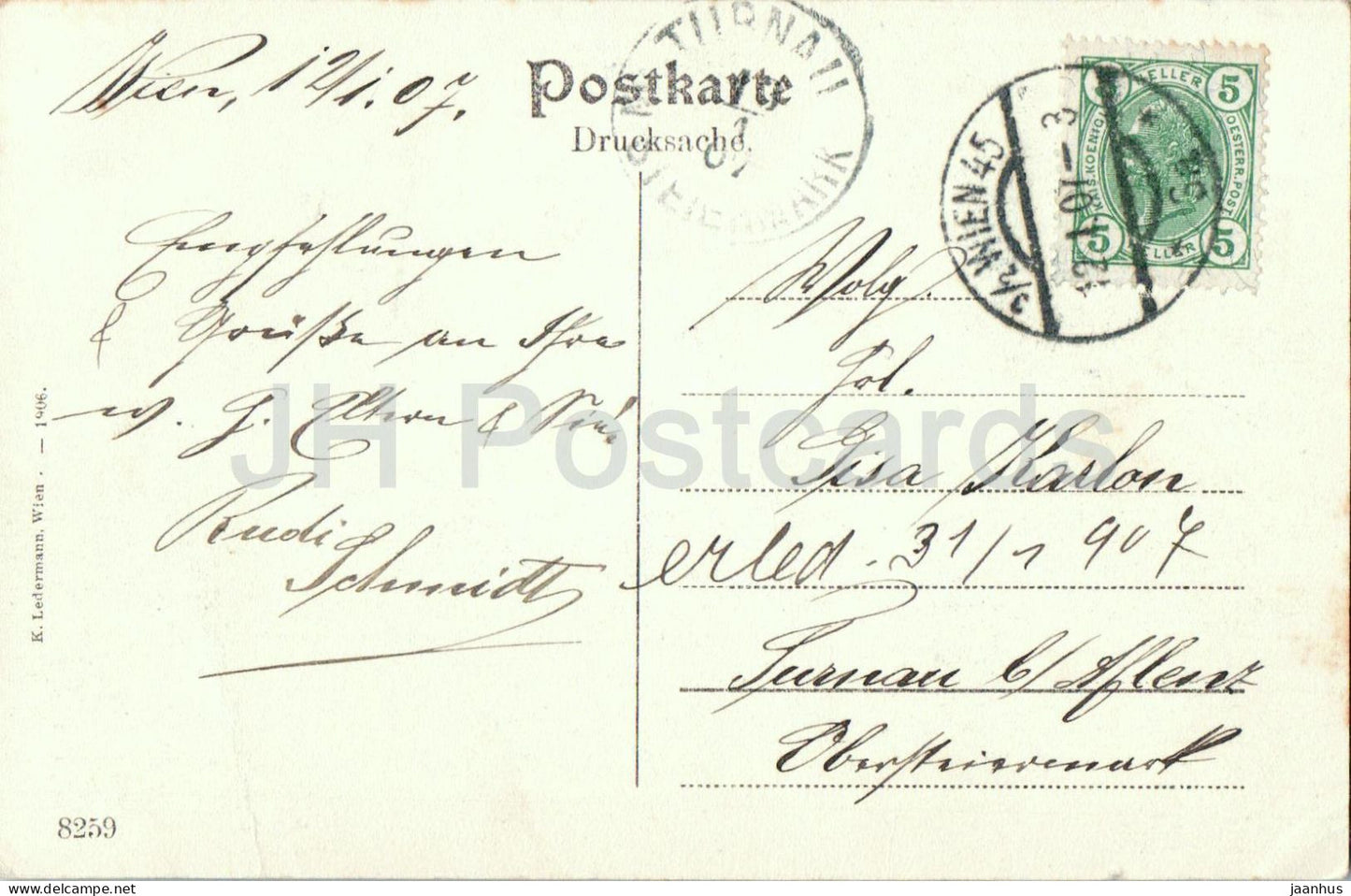 Wien - Vienne - Burgtheater - Parlaments-Brunnen - Minoritenkirche - 8259 - carte postale ancienne - 1907 - Autriche - utilisé 