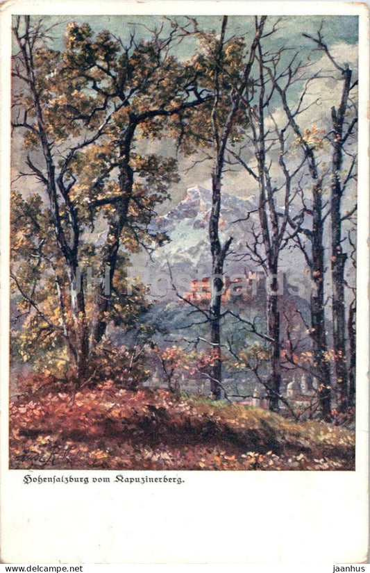 Salzburg - Hohensalzburg vom Kapuzinerberg - illustration - old postcard - 1918 - Austria - used - JH Postcards