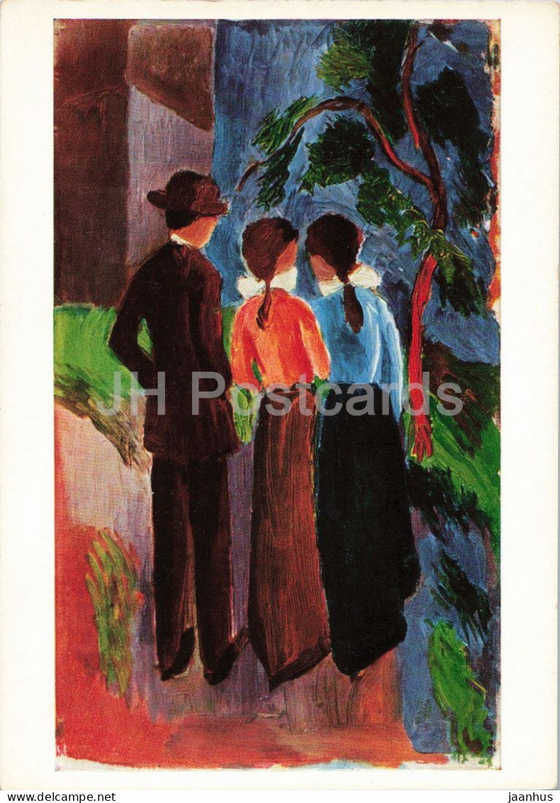 painting by August Macke - Three Persons Taking a Walk - Spaziergang zu Dreien - German art - Germany - unused - JH Postcards