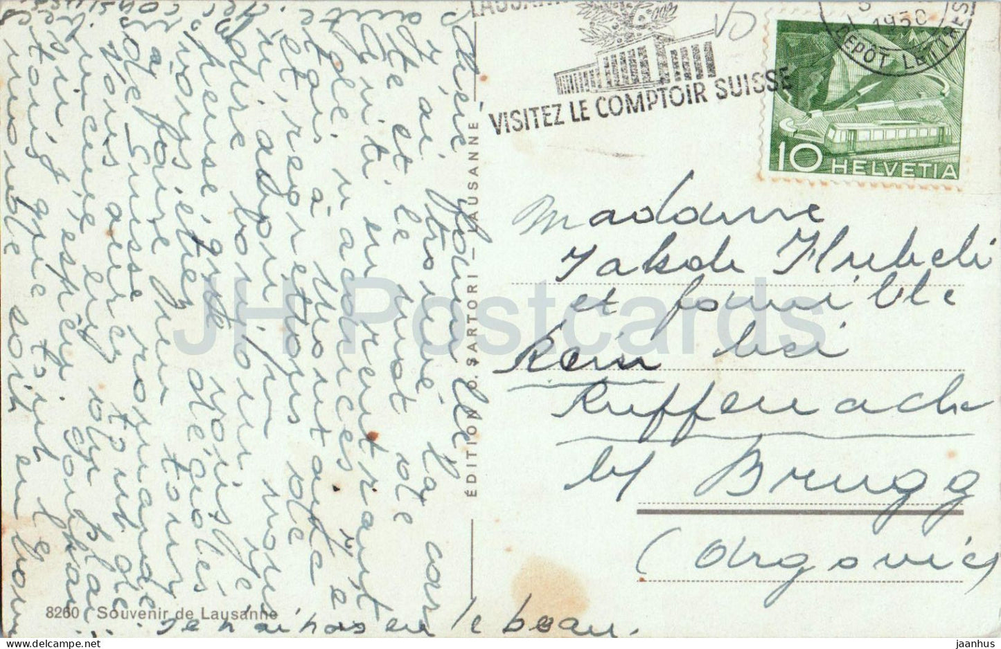 Souvenir de Lausanne - vue multiple de la ville - lac, cathédrale, cygnes d'Ouchy - 8260 - carte postale ancienne - 1950 - Suisse - d'occasion 