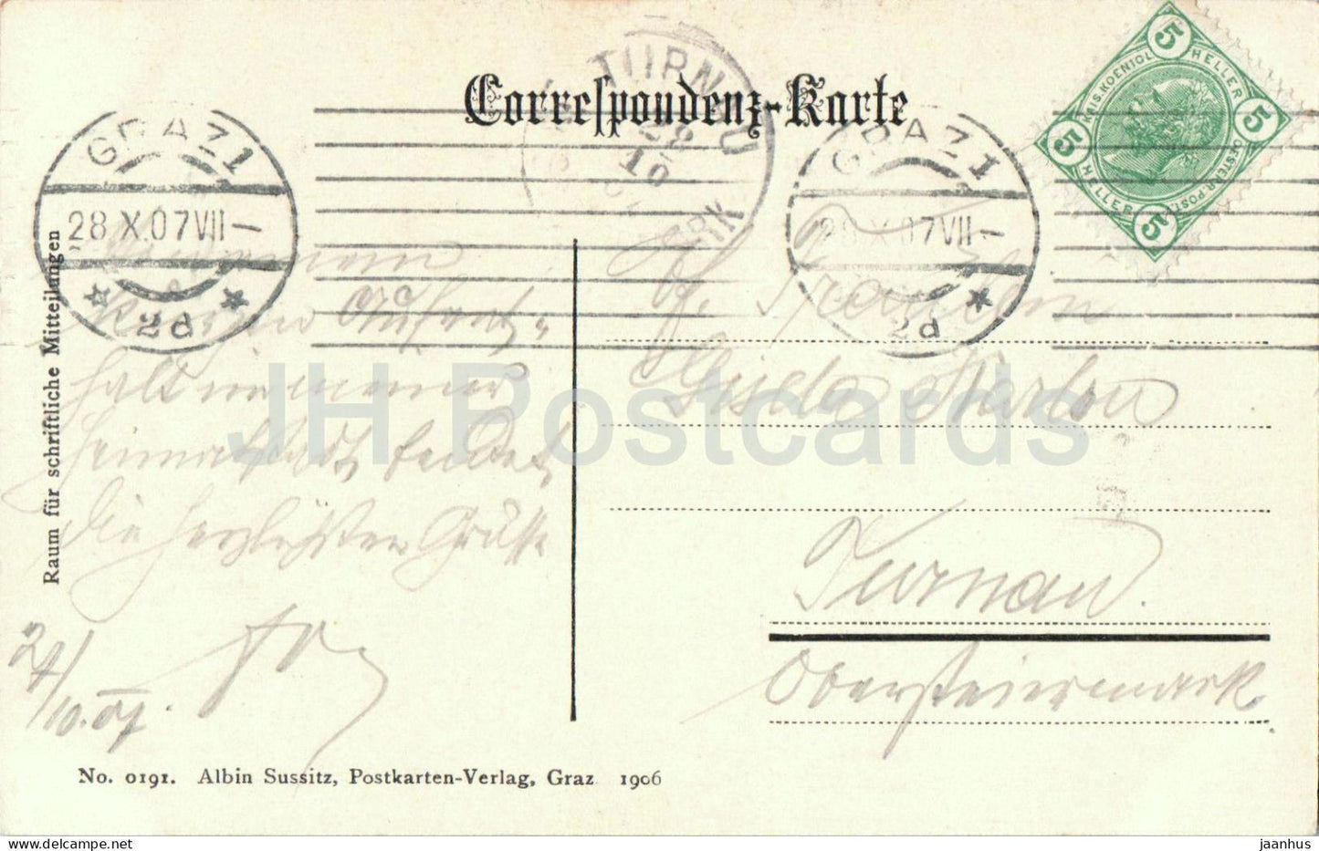 Graz - Totale mit Lechnhard von Schlossberg aus - ville - vue - panorama - 0191 - 1907 - Autriche - utilisé 