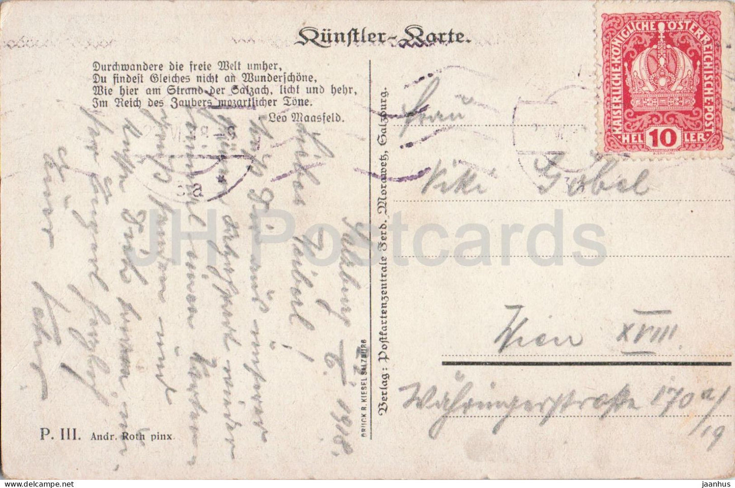 Salzburg - Hohensalzburg vom Kapuzinerberg - illustration - old postcard - 1918 - Austria - used