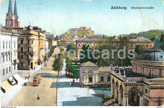 Salzburg - Westbahnstrasse - tram - 2365 - old postcard - 1923 - Austria - used - JH Postcards
