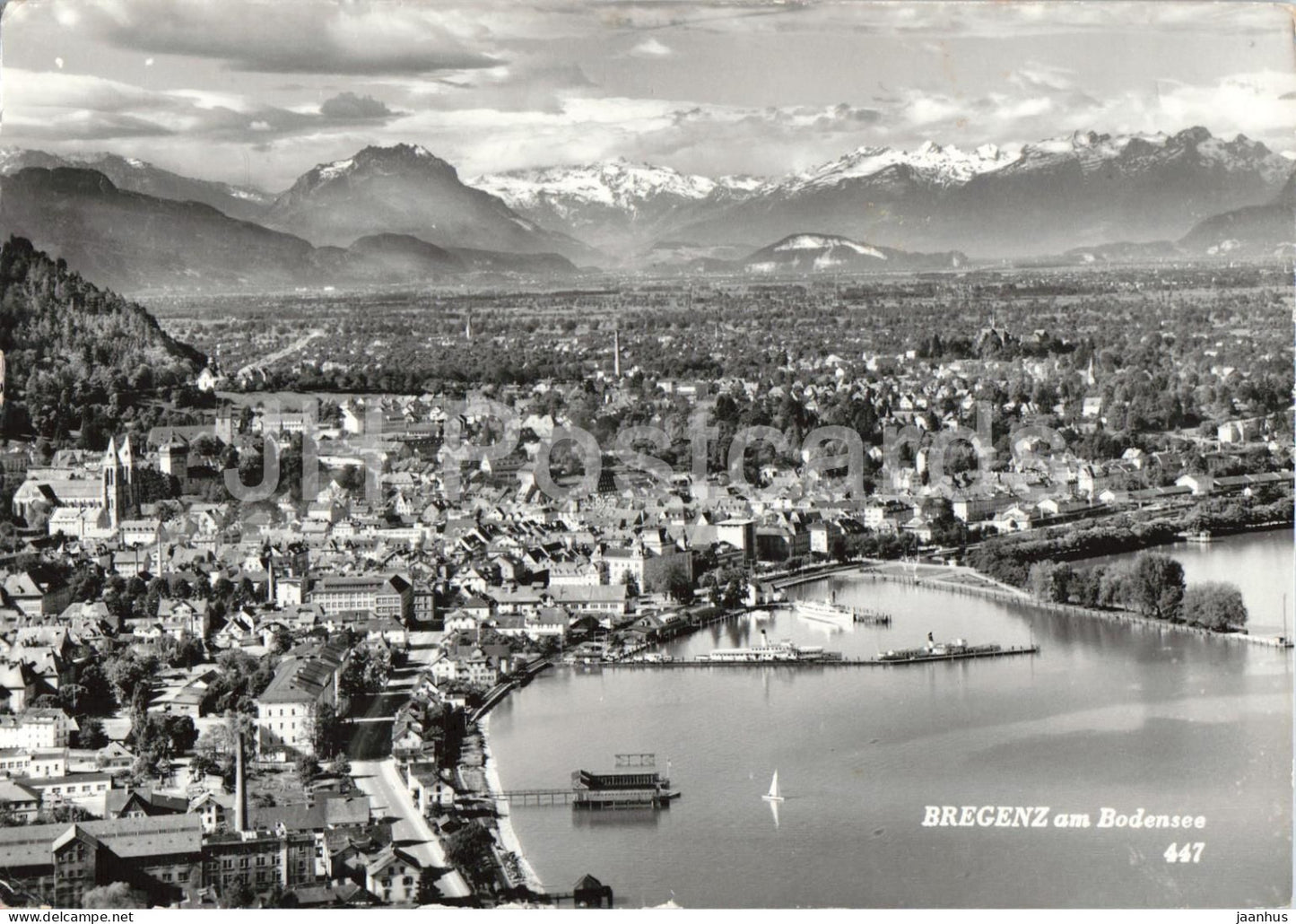Bregenz am Bodensee - city panorama - lake - 447 - old postcard - Austria - used - JH Postcards