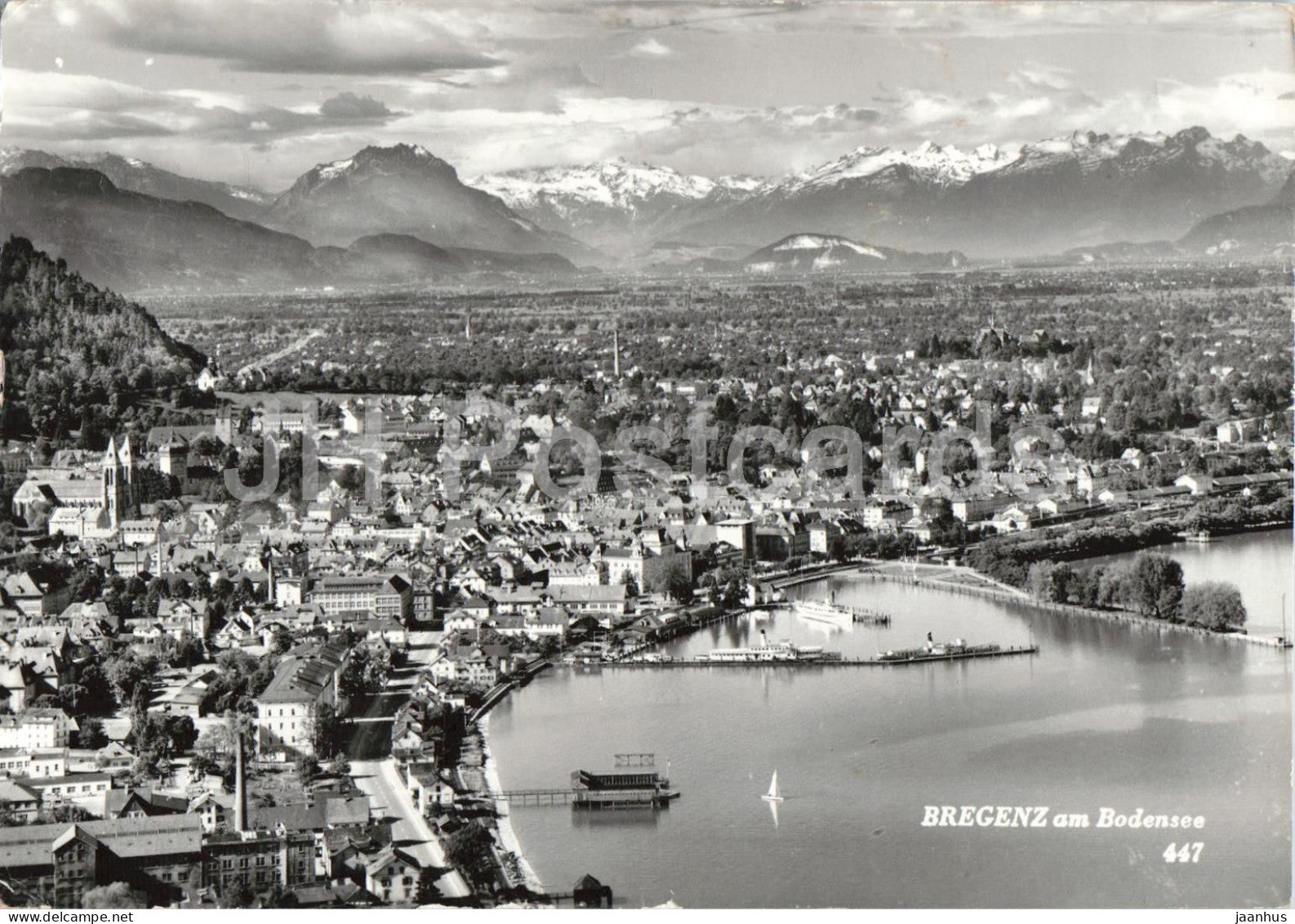 Bregenz am Bodensee - city panorama - lake - 447 - old postcard - Austria - used - JH Postcards