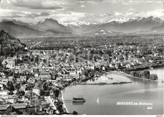 Bregenz am Bodensee - city panorama - lake - 447 - old postcard - Austria - used - JH Postcards