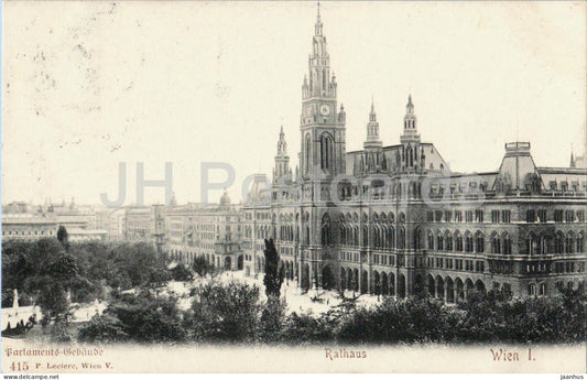 Vienna - Rathaus Wien - Parlaments Gebaude - Town Hall - No. 415 - old postcard - 1908 - Austria - used - JH Postcards