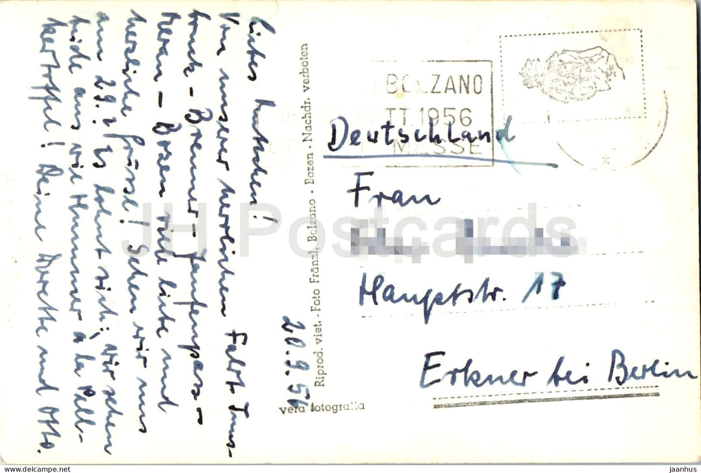 Bolzano - Dolomiten - Bozen 262 m - hotel cable car - town - mountains - multiview - old postcard - 1956 - Italy - used
