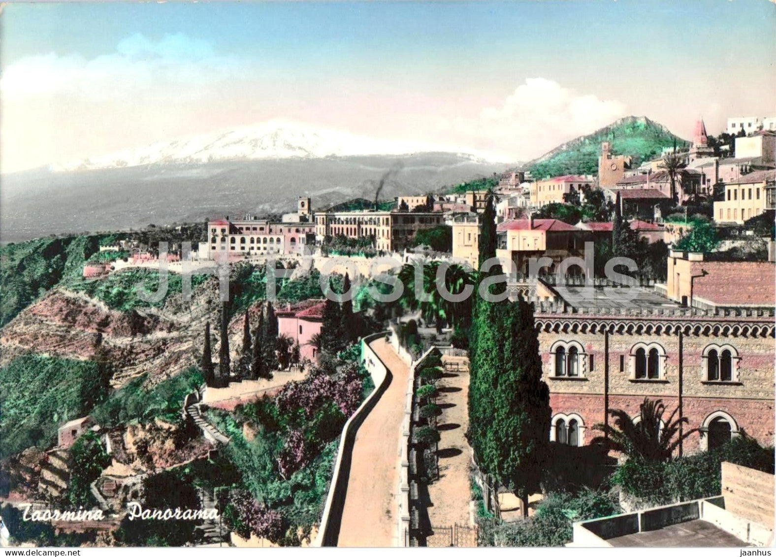 Taormina - Panorama - mountains - Sicily - Etna - 12459 - old postcard - Italy - unused - JH Postcards