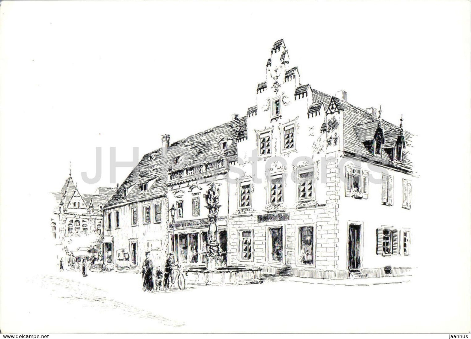 Offenburg - Einhorn Apotheke mit Lowenbrunnen - Unicorn Pharmacy with Lion Fountain - 1986 - Germany - used - JH Postcards
