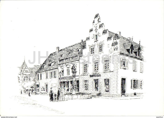 Offenburg - Einhorn Apotheke mit Lowenbrunnen - Unicorn Pharmacy with Lion Fountain - 1986 - Germany - used - JH Postcards