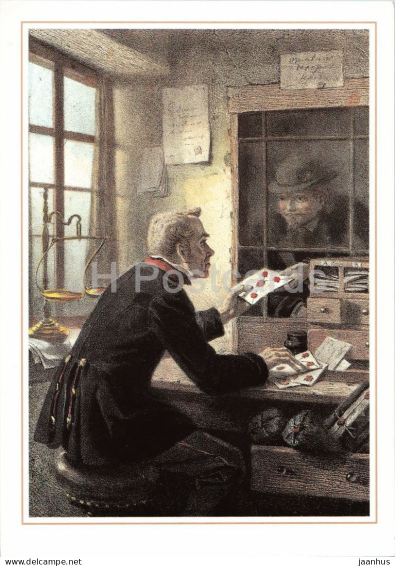 At the Post Office Counter - Am Postschalter - 500 Jahre Post jubilee card - 1990 - Germany - unused - JH Postcards