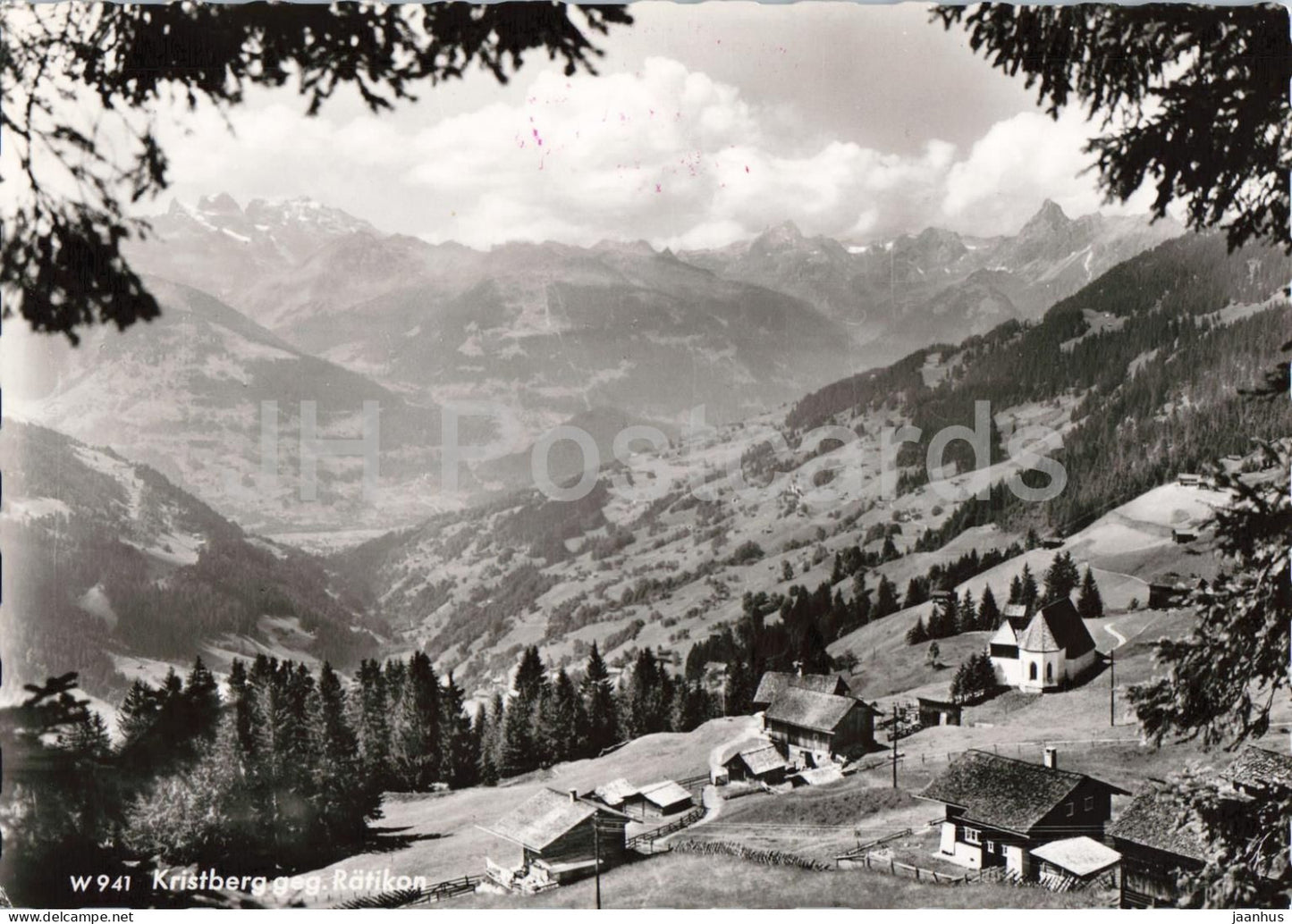 Kristberg geg. Ratikon - alpine village - mountain valley - church - panorama - 941 - old postcard - Austria - unused - JH Postcards
