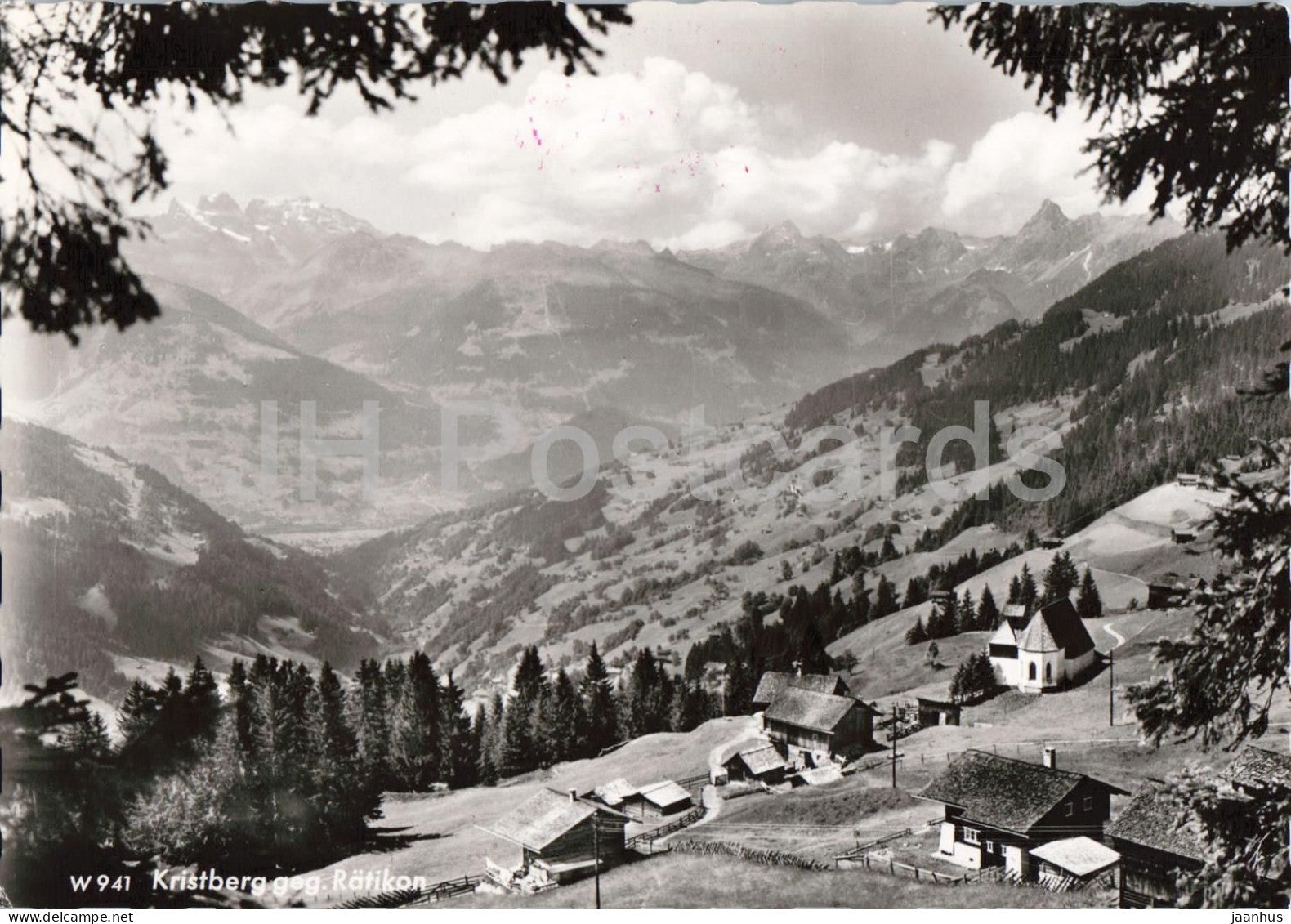 Kristberg geg. Ratikon - alpine village - mountain valley - church - panorama - 941 - old postcard - Austria - unused - JH Postcards