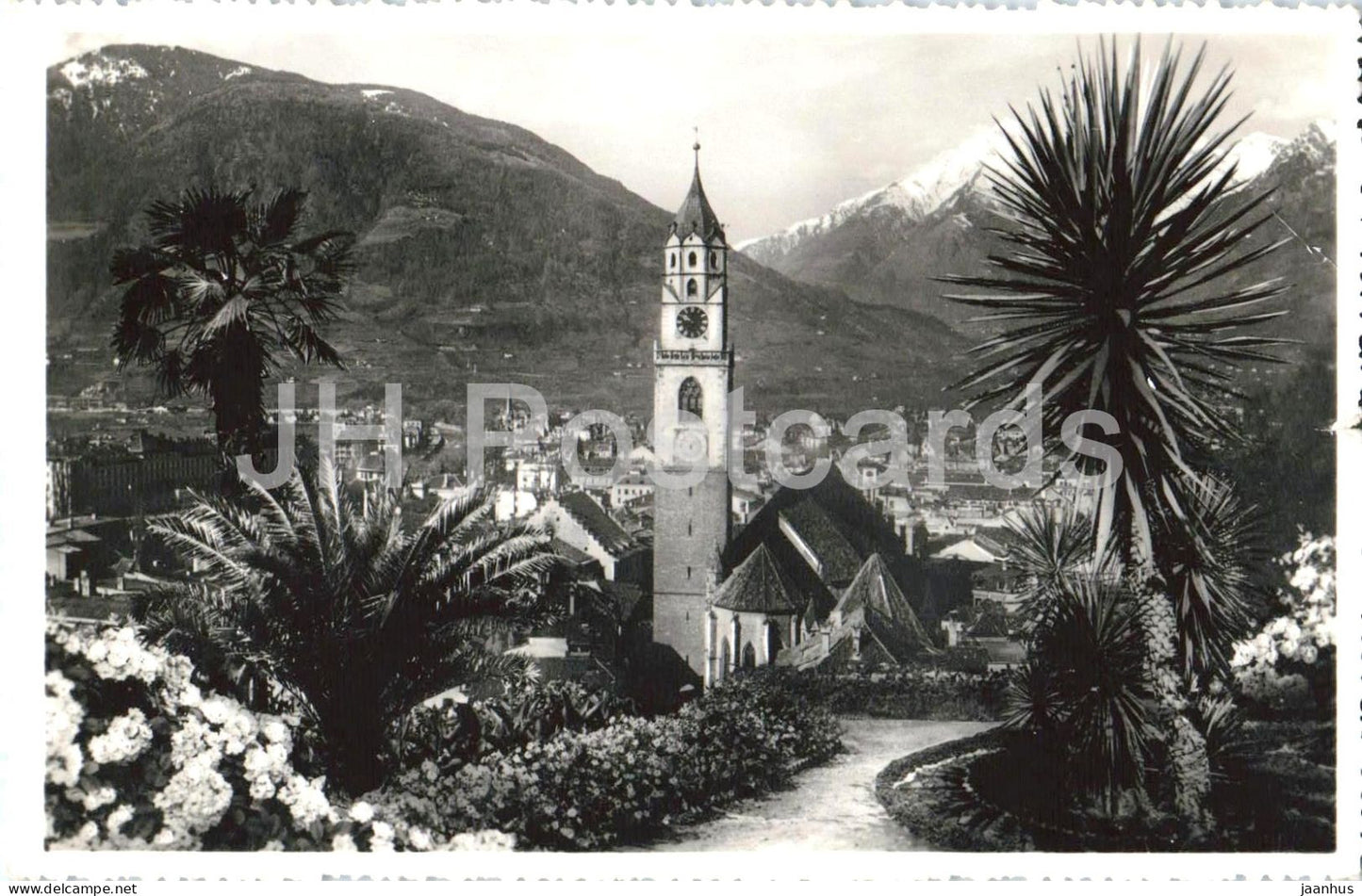 Merano - Meran - alpine town - panorama - Alps - mountains - 3/173 - old postcard - 1954 - Italy - used - JH Postcards