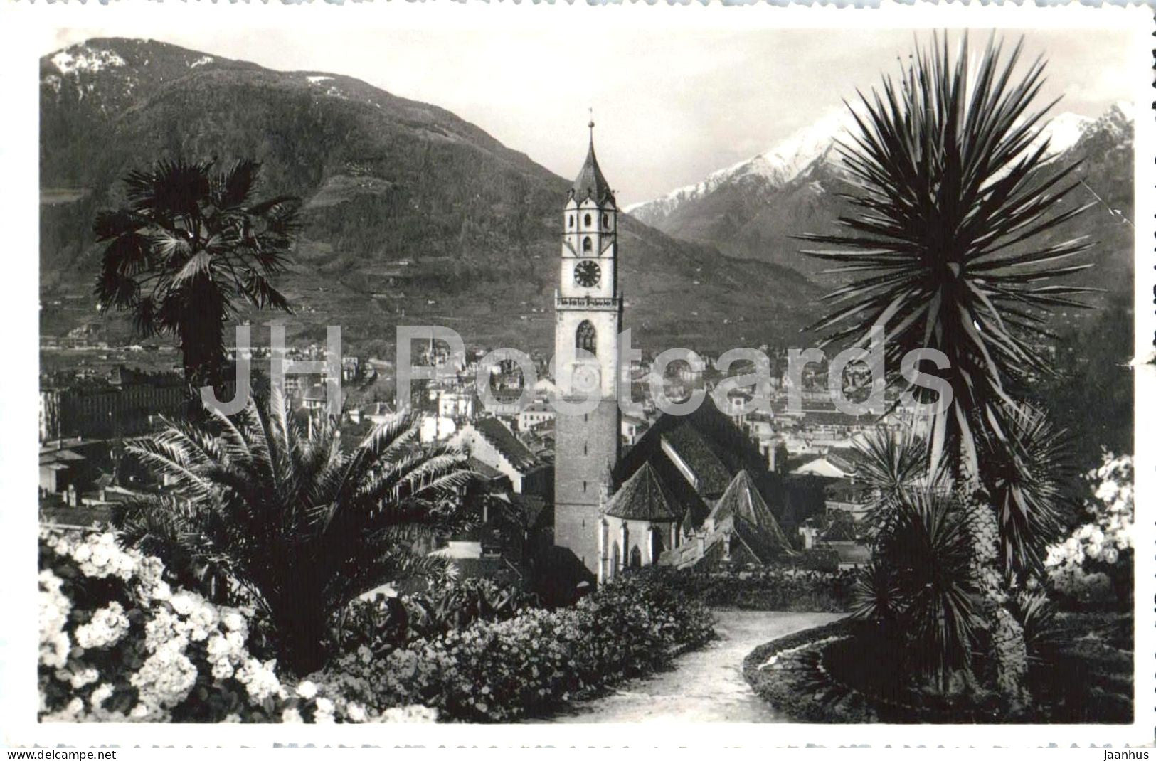 Merano - Meran - alpine town - panorama - Alps - mountains - 3/173 - old postcard - 1954 - Italy - used - JH Postcards