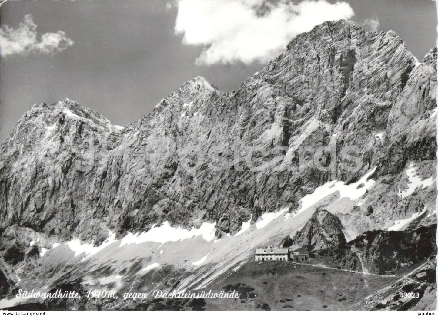 Sudwandhutte gegen Dachsteinsudwande - mountain hut - alpine landscape - Alps - 43023 - 1964 - Austria - used - JH Postcards