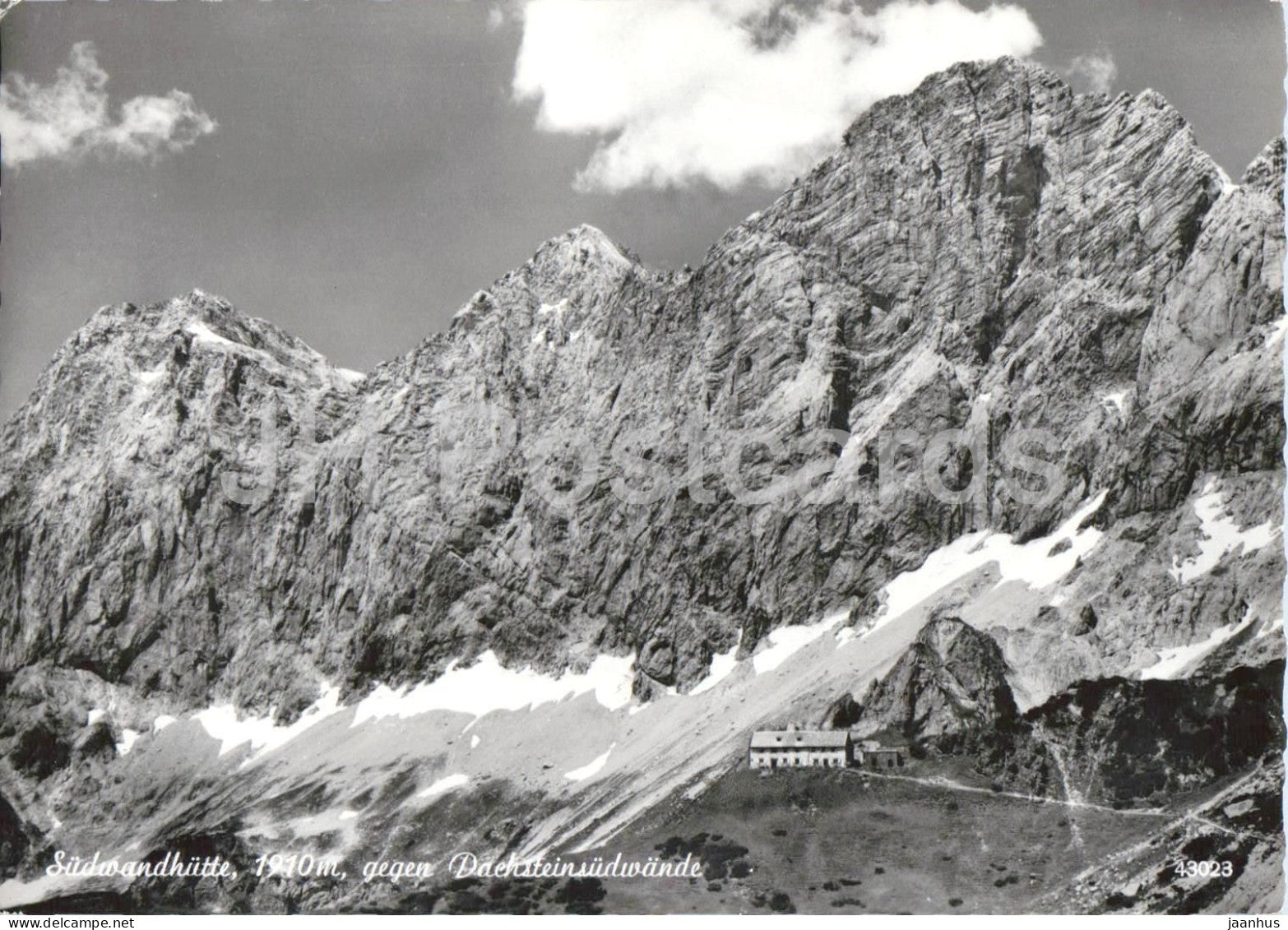 Sudwandhutte gegen Dachsteinsudwande - mountain hut - alpine landscape - Alps - 43023 - 1964 - Austria - used - JH Postcards