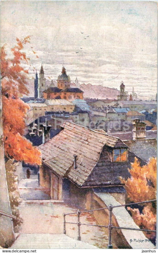 Salzburg - Festungsstiege - illustration by Pichler - old postcard - 1922 - Austria - used - JH Postcards