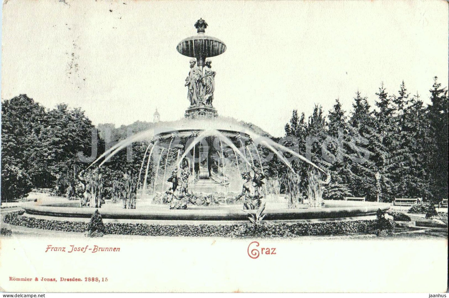 Graz - Franz Josef-Brunnen - fountain - 2888 - old postcard - 1907 - Austria - used - JH Postcards