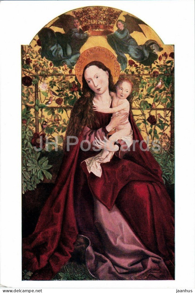 painting by Martin Schongauer - Madonna of the Rose Bower - Madonna im Rosenhag - German art - France - unused - JH Postcards