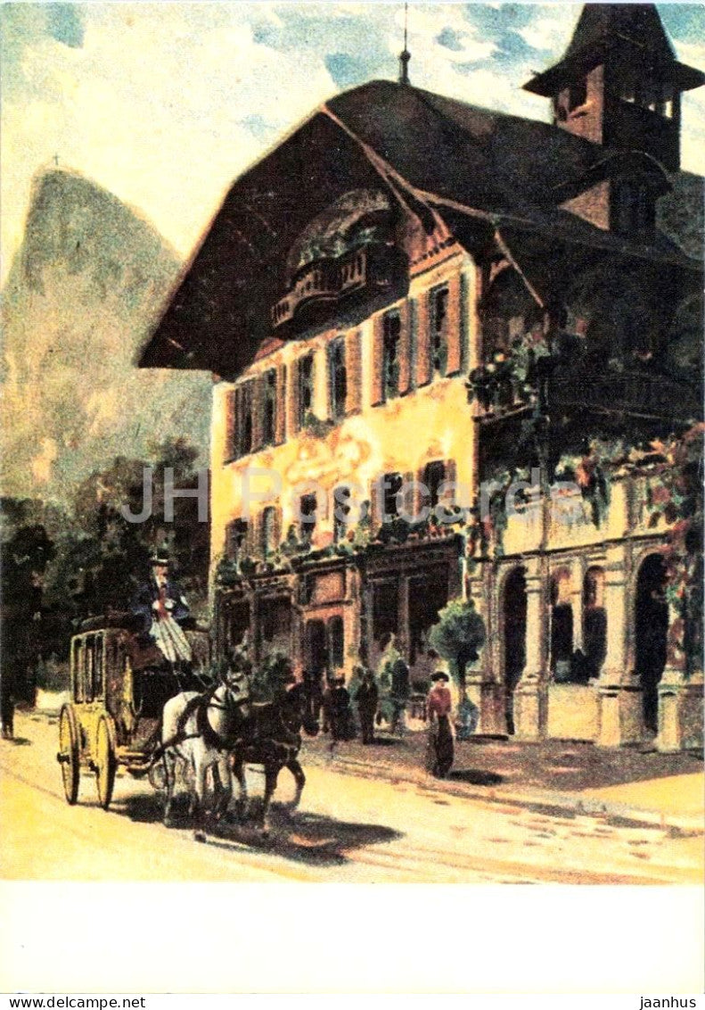 Royal Bavarian Mail Coach in Oberammergau - Konigl. bayer. Post in Oberammergau - horse - 1984 - Germany - unused - JH Postcards