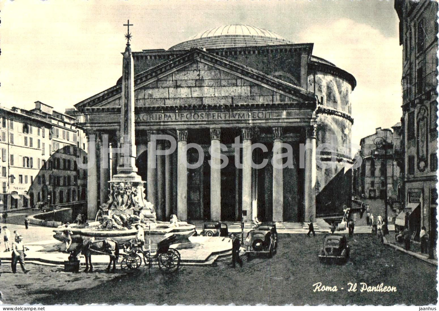 Roma - Rome - Il Pantheon - The Pantheon - ancient monument - column - car horse carriage old postcard - Italy - unused - JH Postcards