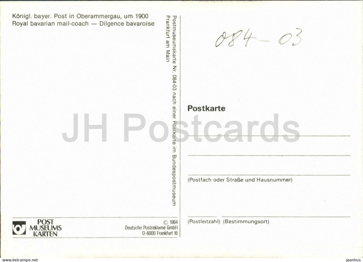 Royal Bavarian Mail Coach in Oberammergau - Konigl. bayer. Post in Oberammergau - horse - 1984 - Germany - unused