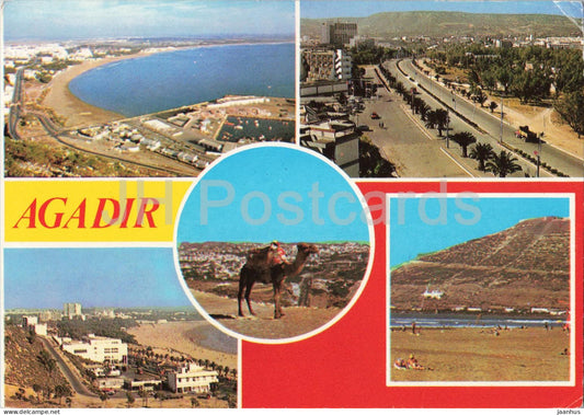 Agadir - Panoramic view of the bay - Vue panoramique de la baie - multiview - 749 - 1990 - Morocco - used - JH Postcards