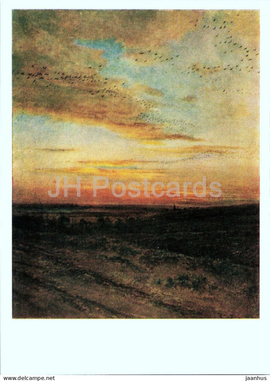 painting by A. K. Savrasov - Evening - Migration of Birds - birds - Russian art - 1966 - Russia USSR - unused - JH Postcards