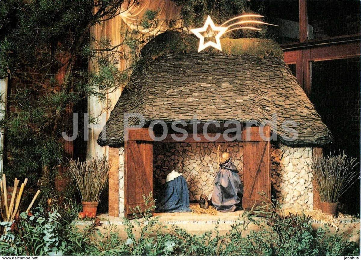 Christmas nativity scene in natural stone - greeting card - Kasterlee - Kerststal - 1997 - Belgium - used - JH Postcards