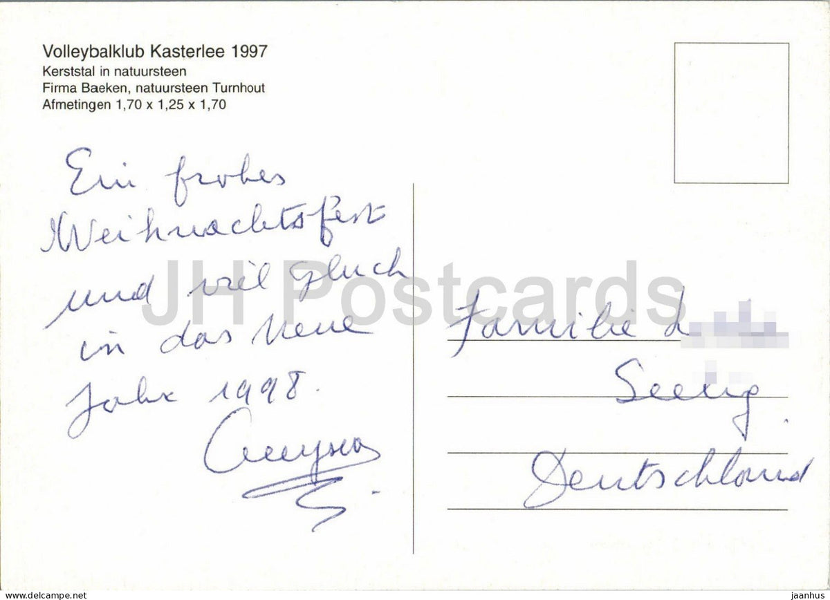 Christmas nativity scene in natural stone - greeting card - Kasterlee - Kerststal - 1997 - Belgium - used