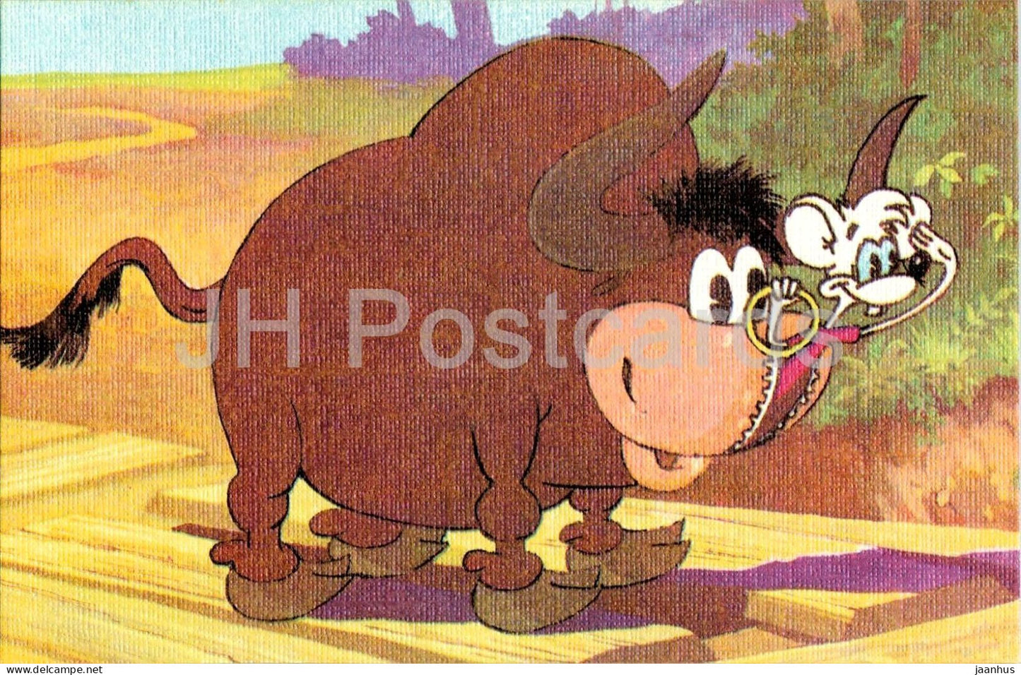 Leopold the Cat and the pirate mice - mouse - illustration - 12 - bull - cartoon art - 1986 - Russia - USSR - unused - JH Postcards