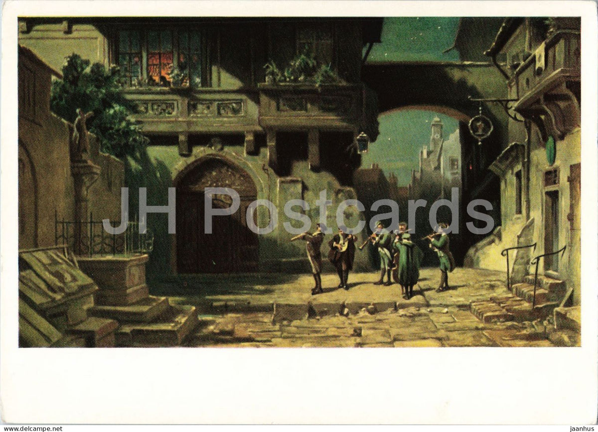 painting by Carl Spitzweg - Serenade - German art - 7001 - Germany - unused - JH Postcards